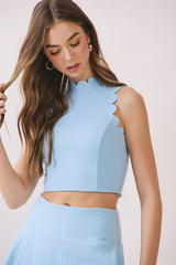 Scalloped Crop Top Blue