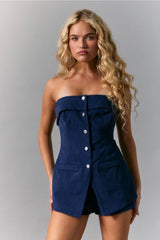 Blue Strapless Twill Romper