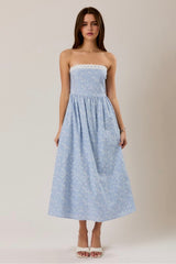 Blue Skies Lace Trim Midi Dress
