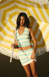 Minty Fresh Knit Halter Stripe Skirt Set