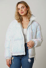 Sequin Puffer Jacket - White - Shop Amour Boutique