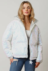 Sequin Puffer Jacket - White - Shop Amour Boutique