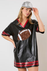 Faux leather red and black game day shirt dress