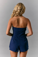 Blue Strapless Twill Romper