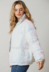 Sequin Puffer Jacket - White - Shop Amour Boutique