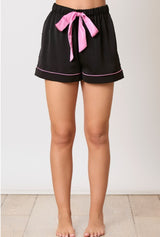 Black Satin Bow Detail Pajama Set