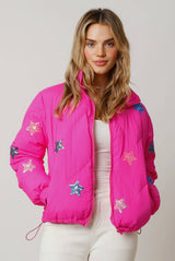 Pink Sequin Star Puff Jacket - Shop Amour Boutique