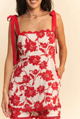 Red Bow Strap Romper