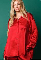 Red Satin Pajama Set - Shop Amour Boutique