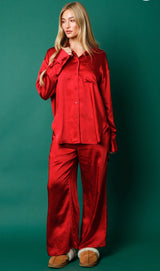 Red Satin Pajama Set - Shop Amour Boutique