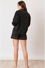 Black Satin Bow Detail Pajama Set