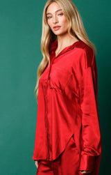 Red Satin Pajama Set - Shop Amour Boutique