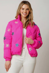 Pink Sequin Star Puff Jacket - Shop Amour Boutique