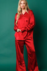 Red Satin Pajama Set - Shop Amour Boutique