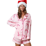 Candy Cane Satin Pajama Set - Pink - Shop Amour Boutique