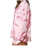 Candy Cane Satin Pajama Set - Pink - Shop Amour Boutique