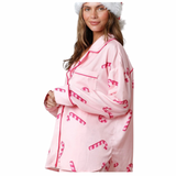 Candy Cane Satin Pajama Set - Pink - Shop Amour Boutique