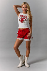 Lace Trim Game Day Shorts