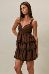 Brown Lace Tiered Dress