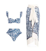 Blue Waves High Waisted Bikini and Sarong - Shop Amour Boutique