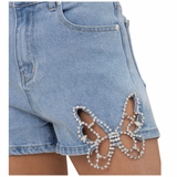 Butterfly Rhinestone Denim Shorts - Shop Amour Boutique