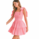 Bow Tie Shoulder Pink Dress - Shop Amour Boutique