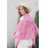 Pink Fringe Faux Leather Jacket - Shop Amour Boutique