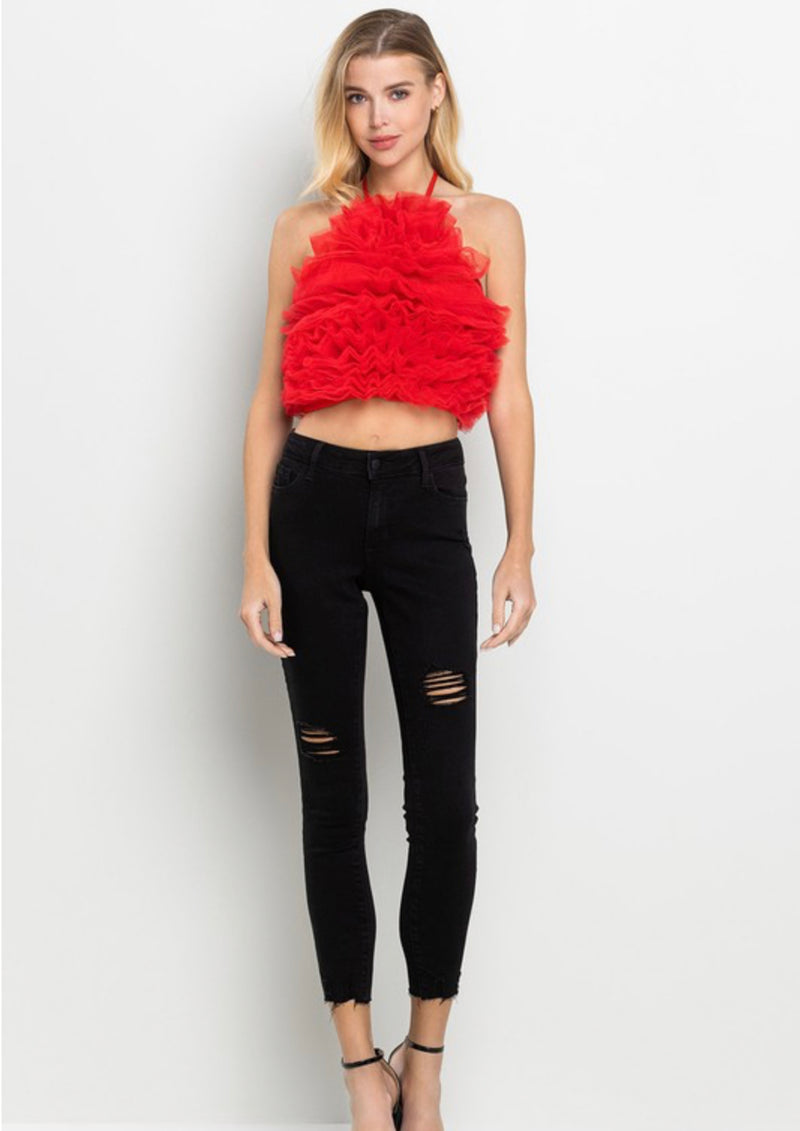 Ruffle Halter Top - Red - Shop Amour Boutique