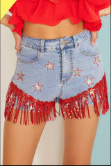 Star Fringe Denim Shorts - Shop Amour Boutique