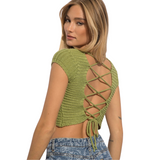 Crochet Cropped  Top - Green - Pink Peach Boutique
