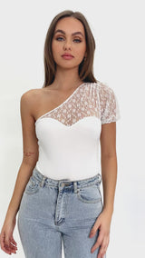 One Shoulder  Bodysuit - White