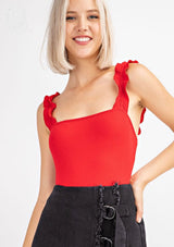 Ribbed Ruffle Body Suit - Pink Peach Boutique