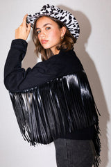 Black Fringe Denim Jacket - Pink Peach Boutique