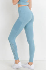 Dusty Blue Lattice Leggings - Pink Peach Boutique