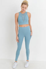 Dusty Blue Lattice Leggings - Pink Peach Boutique