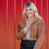 Faux Suede Fringe Jacket - Camel - Pink Peach Boutique