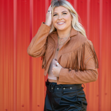 Faux Suede Fringe Jacket - Camel - Pink Peach Boutique