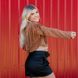 Faux Suede Fringe Jacket - Camel - Pink Peach Boutique