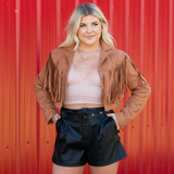 Faux Suede Fringe Jacket - Camel - Pink Peach Boutique
