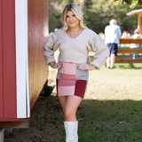 Color Block Corduroy Skirt - Mauve - Pink Peach Boutique