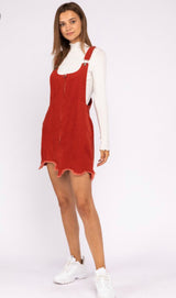 Frayed Corduroy Overall Dress - Burnt Orange - Pink Peach Boutique