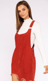 Frayed Corduroy Overall Dress - Burnt Orange - Pink Peach Boutique