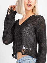 Black Cropped Sweater - Pink Peach Boutique