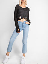 Black Cropped Sweater - Pink Peach Boutique