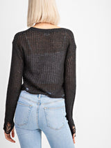 Black Cropped Sweater - Pink Peach Boutique