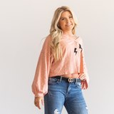 Lightning Bolt Cropped Sweatshirt - Pink Peach Boutique