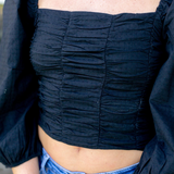 Black Smock Crop Top - Pink Peach Boutique