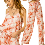Tie Dye Print Lounge Set - Apricot - Pink Peach Boutique
