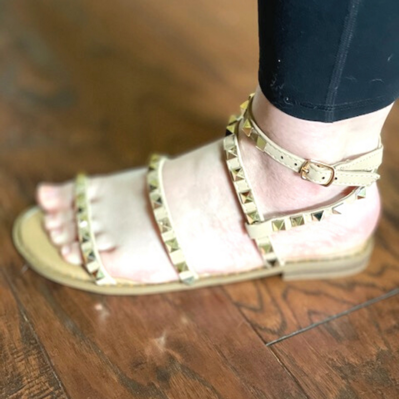 Forever Summer Studded Sandal - Taupe - Pink Peach Boutique