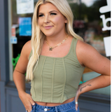 Olive Corset Ribbed Top - Pink Peach Boutique
